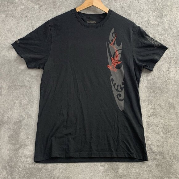 Crazy Shirts Hawaii Shirt Mens Small Black Tribal Shark Print Tee Single Stitch - Picture 1 of 10